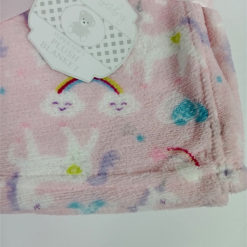My Baby Girl Super Soft Pink Plush Blanket Unicorns 30 X 30 & Washcloth Bundle - Picture 4 of 8